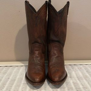 Frye Womens Billy Stitch Cowboy Boots Pointed Toe Pull On Leather Brown Size 9